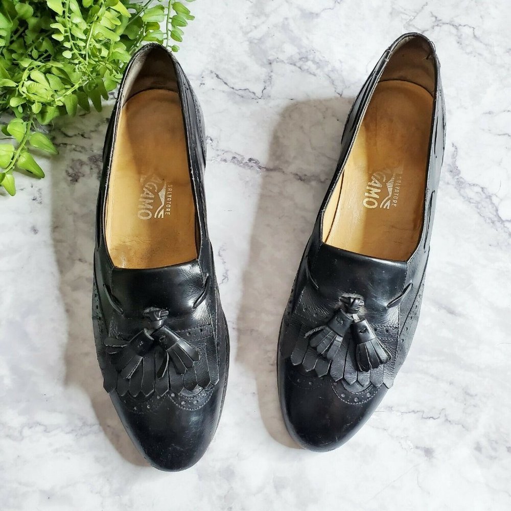 Salvatore Ferragamo Black Kiltie Tassel Loafers